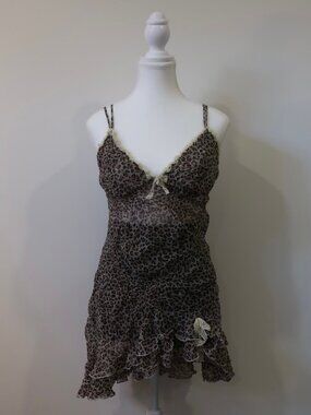 Jessica Leopard Print Ruffled Slip Top Cream Lingerie Style Tank Large
